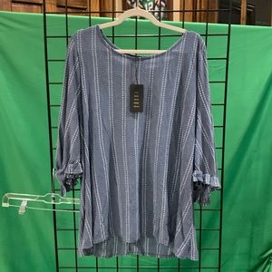 Long sleeve Chambrey with white white stripes blouse 3X